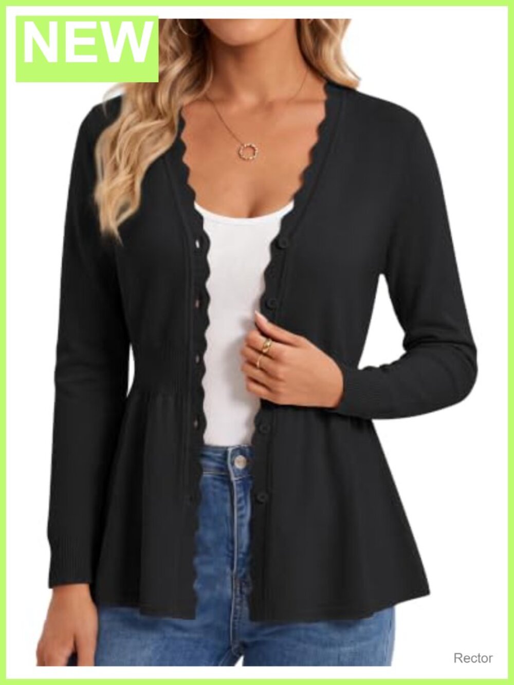 Lightweight Viscose Blend Scalloped Button Up Peplum Cardigan Sweater